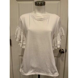 Vanessa Virginia White Shirt W/ Short Sheer Flounce Sleeves, Size Medium